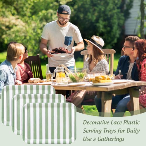 JarThenaAMCS 3Pcs Sage Green Stripe Serving Trays Hand Painted Striped Serving Dish Reusable Melamine Platter for Wedding Birthday Baby Shower Graduation Party Sharing Food Supplies