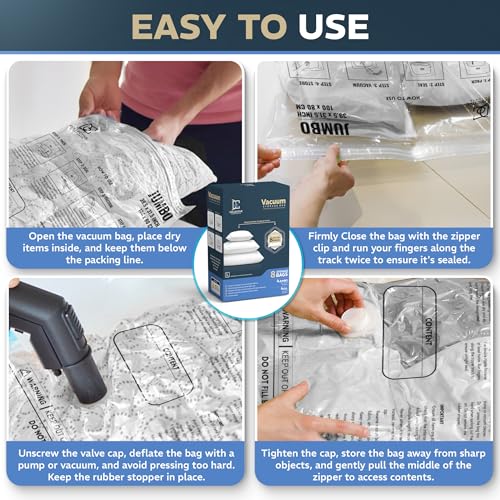 8 Pack XXL & Jumbo Space Saver Vacuum Storage Bags - size: 8 Variety - 4Jumbo + 4XXL