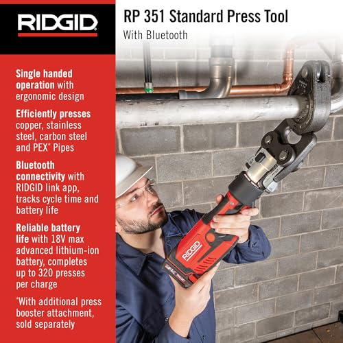 RIDGID 67223 Model RP 351 ProPress Standard Press Tool, Pressing Tool with Bluetooth Connectivity and LED Interface - style: Tool Only (No Battery Kit or Jaws)