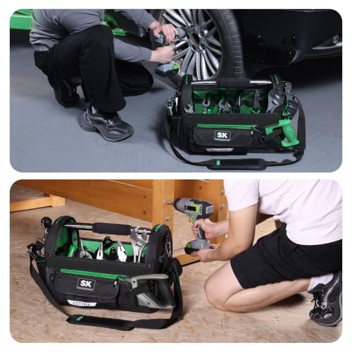 SK 18-Inch Open Top Tool Bag, Tool Tote, 1680D Fabric, Waterproof Hard Base