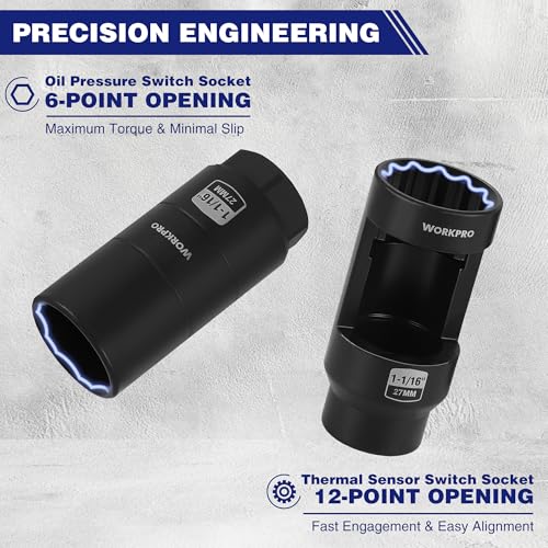 WORKPRO 7PCS O2 Oxygen Sensor Socket, 3/8" 1/2" Drive
