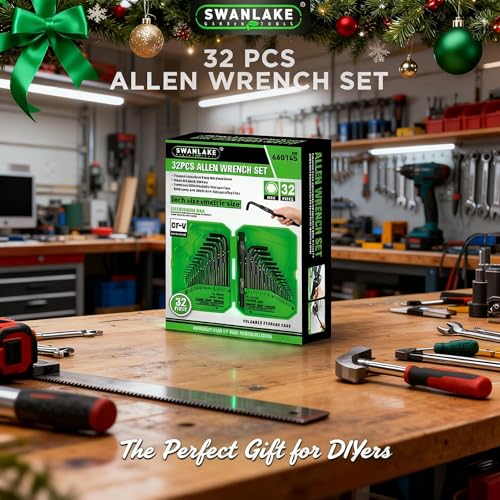 SWANLAKE GARDEN TOOLS 32-Piece Hex Key Allen Wrench Set, SAE and Metric Allen Keys MM(0.7mm-10mm) SAE(0.028"-3/8), L Shape, Chrome Vanadium Steel, Easy Organization - style: 32pcs Standard Set