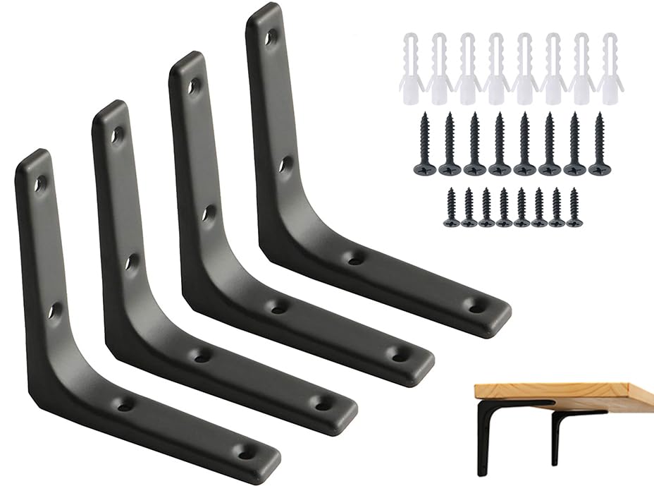 SAYAYO Wall Shelf Bracket Black, 4 Inch Heavy Duty L Bracket for Wood - color: Black, size: 4 x 4 Inch (4 PCS)