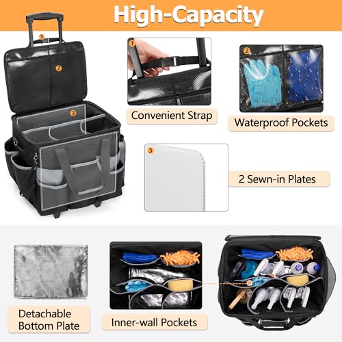 HODRANT Large Rolling Cleaning Caddy with Detachable Trolley & Lid