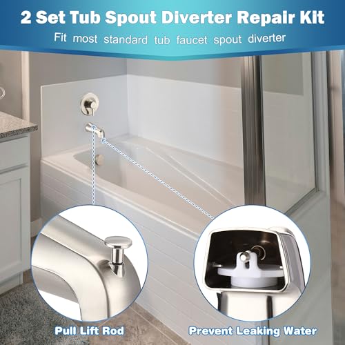 Enhon 2 Set Tub Spout Diverter Repair Kit (Brushed Nickel, Classic) | Includes 2 x Diverter Valve Stems, 2 x Cup Seals and 2 x Gates, Bathroom Shower Bathtub Leaky Faucet Repair Replacement Parts - color: Brushed Nickel