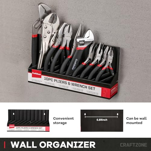 10PC Pliers and Wrench Set with Storage Rack – Includes Channel Lock | Long Needle Nose | Diagonal Cutter | Groove Joint | Linesman & Mini Plier, Carbon Steel Tool Kit for DIY and Home a Gift for Man - size: 10pc