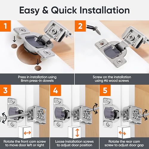 Decobasics 50 Pack Soft Close Cabinet Hinges 1-3/8" Overlay for Kitchen Cabinet Doors, Slow Self-Closing Concealed Hidden Hinges for Face Frame –Stainless Steel, 3-Way Adjustable & Quiet Close Damper - size: 1-3/8 Inch