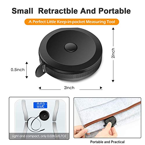 2 Pack Soft Tape Measure Retractable Measuring for Body Fabric Sewing Tailor Cloth Knitting Craft Weight Loss Measurements 60-Inch Soft Pink & Retractable Black Dual Sided Tape Measure Body Measuring