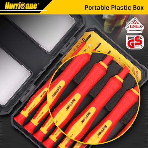 HURRICANE Premium 1000V Precision Insulated Screwdriver Set, 6 Piece S2 Steel Mini Electrician Screwdrivers with SL1.8/2.0/2.5/3.0mm & PH00/PH0, VDE Certified for DIY & Professional Electrical Repair - size: 6 pc Premium Mini VDE Screwdriver Set