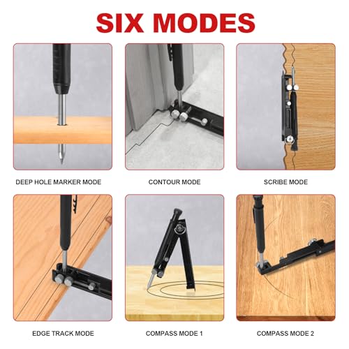 Multi-Function Scribing Tool, Aluminium Alloy Scribe Tool With 7 Leads Carpenter Pencils, Deep Hole Pencil With Sharpener For Woodworking, Gauge Scriber Line Maker, For Men's Architectural DIY Gifts