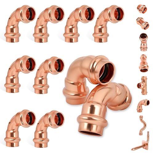 1/2 Inch Copper Press Elbow – 90° PxP Plumbing Fitting, Lead-Free Copper/Brass, 1/2'' Press Fittings, Compatible with Copper Pipe, Potable Water, Press Fitting Connector – 10 Pack - size: 1/2" copper press elbow-10P