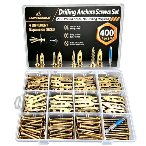 400pcs Self Drilling Drywall Anchors and Screws, 4 Sizes Metal Wall Anchors