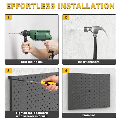 Ultrawall Metal Pegboard Panels, Pegboard Wall Organizer, Black Peg Boards - color: Black, size: 16x12"- 4 Pcs