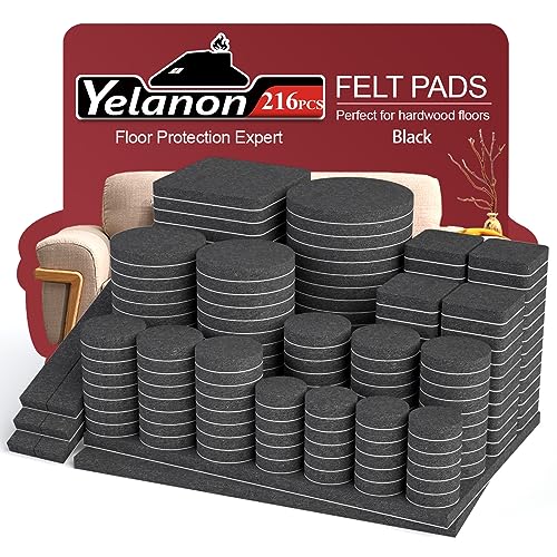 Yelanon Felt Furniture Pads 216 Pcs for Hardwood Floors Black - size: 216 pcs Black