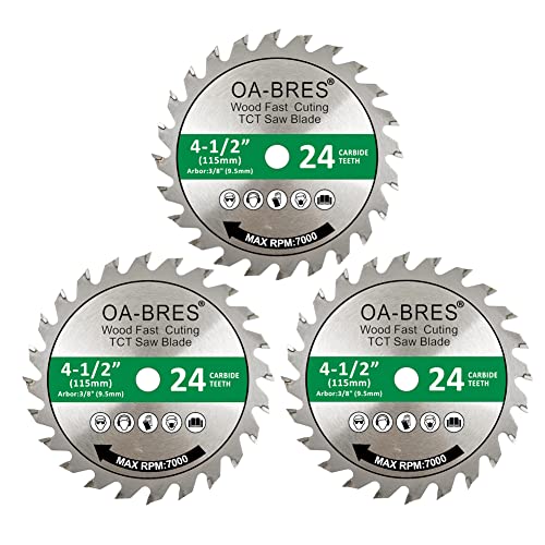 3 Pack 4-1/2-Inch 24T TCT Carbide Tipped Teeth Compact Circular Saw Blade with 3/8-Inch Arbor, General Purpose for Long-Lasting Cuts in Wood, Plastic and Composite Materials - size: 4-1/2" 24T