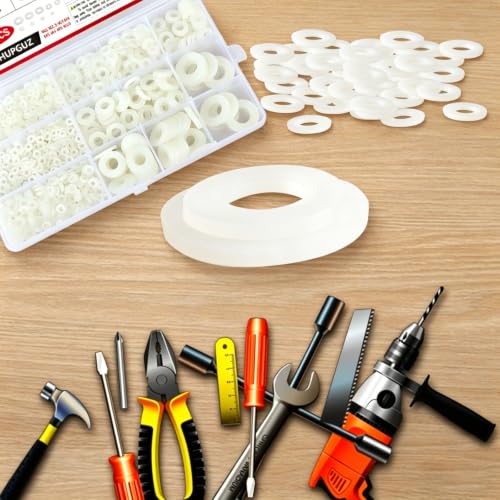 1200Pcs Nylon Flat Washer Assortment Kit, 8 Sizes M2-M10, White