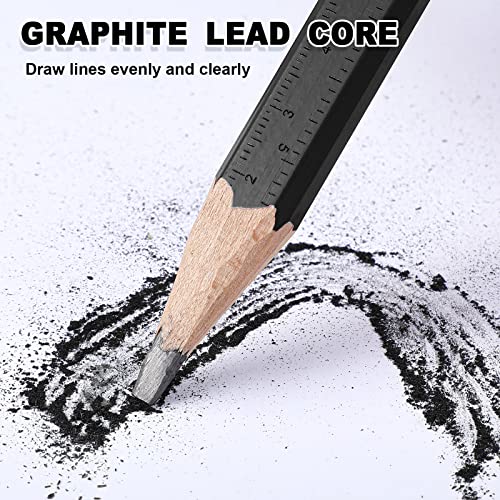 Honoson 200 Pcs Flat Construction Pencils with Printed Ruler Wood Graphite 2 Pcs Carpenter Pencil Sharpener for Woodworking Marking Tool(Black) - color: Black