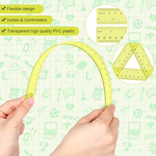 Zonon 2 Pcs 12 Inch Clear Ruler and 6 Inch Plastic Protractor Set, Yellow - color: Yellow