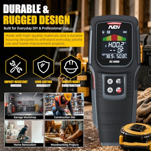NDI 098D 5‑in‑1 Stud Finder Wall Scanner with Laser Liner – Precise Stud, Metal, Pipe & Live Wire Detection + Moisture Scan & Laser Guide