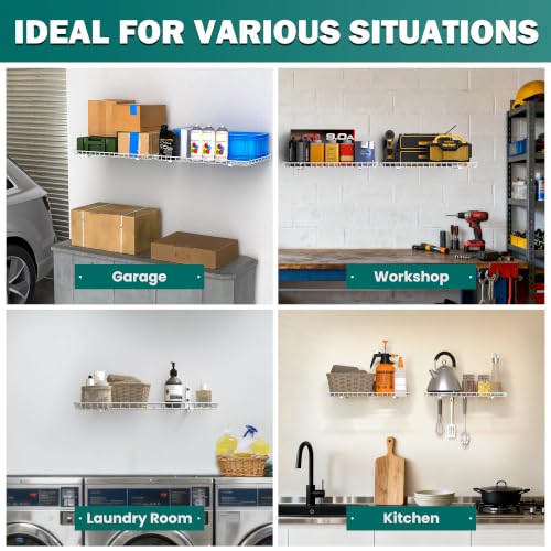 EVERHANGER Garage Wall Shelves 12x24 Inch, Wall Mounted Storage Shelf - color: White