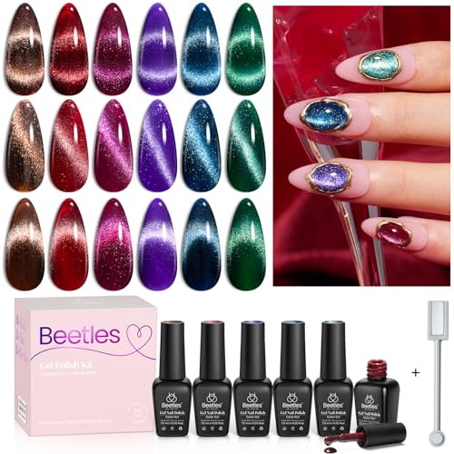 Beetles Fall Cat Eye Gel Nail Polish Set, 6 Colors Glitter Gel Polish Kit - color: 0-0-Brilliant Velvet