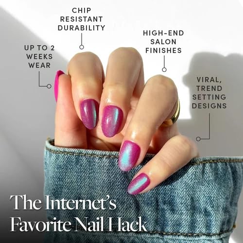 Glamnetic Press On Nails - Short Oval, Velvet Fake Nails 30 Pc Full Kit - color: 2J - Berry Fizz