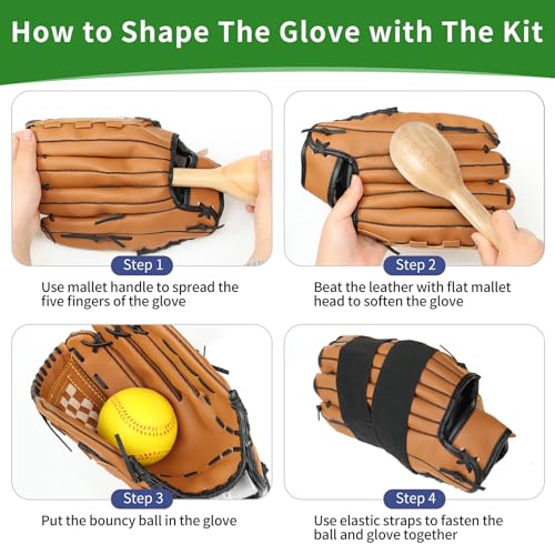 Baseball Glove Break-in kit, One Piece Structure Baseball & Softball Glove Mallet, Glove Wrap Band, Practice Ball, Baseball Mitts Shaping Hammer for Adult Youth Catchers - size: Standard 3-Piece Kit
