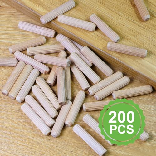 5/16" x 1-1/2" Wooden Dowel Pins, FoDau770 Fluted Wood Dowel Rods, Natural Beech Wood Dowel Pegs for Crafts, Woodworking, DIY Furniture - 200 Pieces - size: 5/16" x 1-1/2"