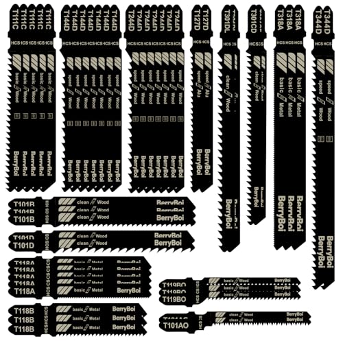 48PCS T-Shank Jigsaw Blades,6-21TPI 14-Size Jig Saw Blades for Wood and Metal Cutting,with Plastic Storage Box,Includes T144D T101B T118A T111C T244D Models