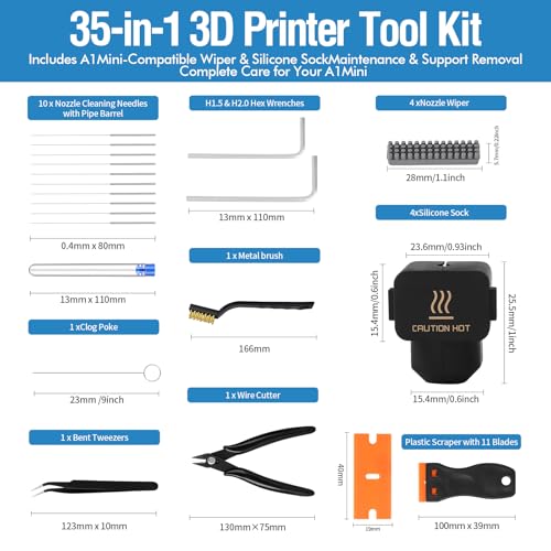 35Pcs 3D Printer Tool Kit Compatible with Bambu Lab A1 Mini - size: for A1-Mini
