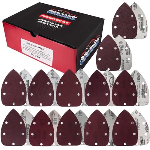 ProductionShop Premium 5-Hole Pattern Mouse Detail Sander Sandpaper Sheets, 160 Disc Variety Pack, Grits 40, 60, 80, 100, 120, 150, 180, 220, 320, 400, 600, 800 - Hook & Loop - Woodworking Furniture - style: Variety Pack 160