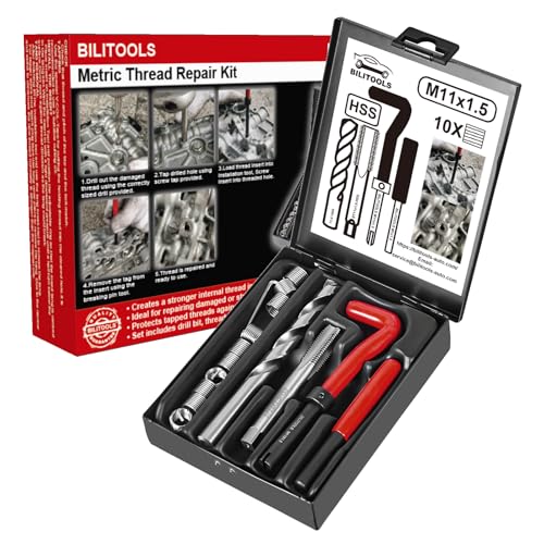 BILITOOLS M11x1.5 Helicoil Thread Repair Kit Metric, HSS Drill Heli Coil Repair Kit - size: M11 x 1.5, style: Metric