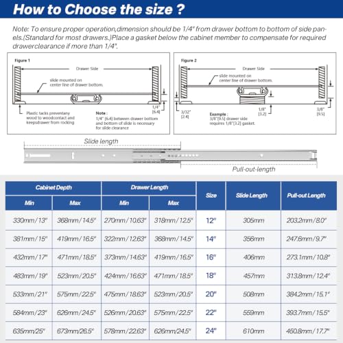 22 Inch Center Mount Drawer Slides 4 Pcs, Heavy Duty Hidden Rails - size: 22 Inch