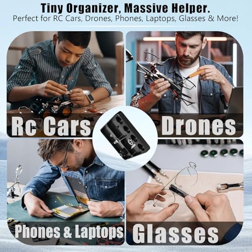 Magnet Tool Tray Aluminum Alloy Screw Tray with Tool Holder RC Parts Fixing for 1/10 RC Cars, Drones, Phone, Computer, Eyeglass, Electronic Multi-Compartment Anti-Loss Organizer Storage Box(Black) - color: Black