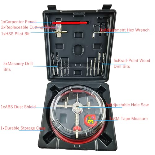 Adjustable Hole Saw Kit 1-5/8"-8"(40-200mm) Dust Cover for Drywall Ceiling