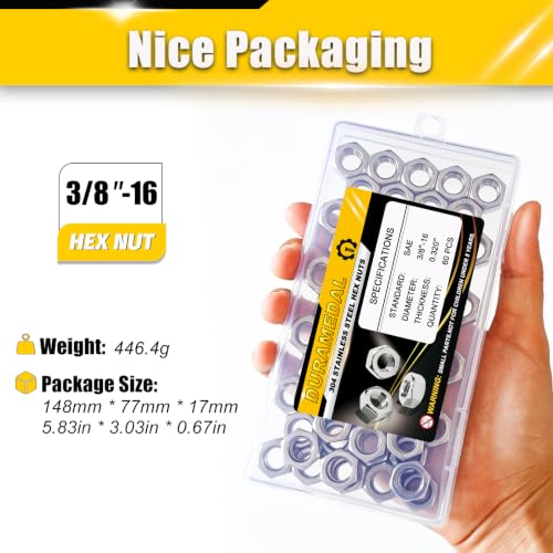 3/8-16 UNC Hex Nuts 60Pcs 304 Stainless Steel A2-70 Rustproof - size: SAE 3/8-16;60pcs