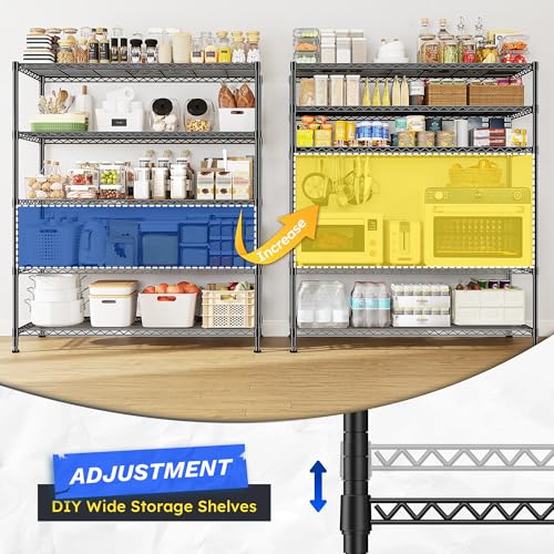 DurayLoly 45"W Heavy Duty 5-Tier 1000LBS Storage Shelves, Adjustable, Black - size: 45" W x 70.5" H x 13.5" D
