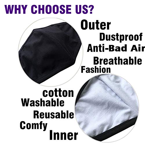 Black Dust Face Mask - All Cotton - Reusable Cloth Comfy Fabric Mask | for Adults Women Outdoor Sport Travel, Washable Breathable Half Face Cloth Mouth Masks with Earloop - color: 3 Layers 100% Cotton