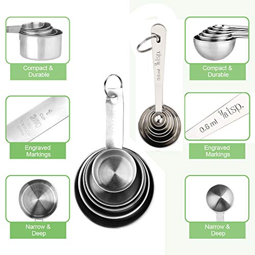 Accmor 11 Piece Stainless Steel Measuring Spoons Cups Set, Premium Stackable Tablespoons Measuring Set for Gift Dry Liquid Ingredients Cooking Baking - color: Silver