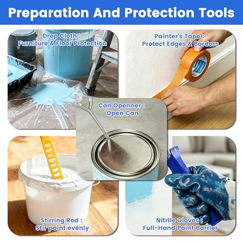 Paint Roller Kit with Long Paint Roller Extension Pole, 37 PCS Wall Painting Supplies with Paint Brushes for Walls, Superabsorbent 9-Inch & 4-Inch Paint Roller Covers, Wall Repair Paste - size: 4ins&9ins