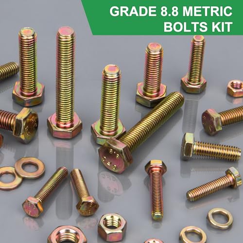FOLIV 907pcs Grade 8.8 Metric Bolt Assortment, M4 M5 M6 M8 Heavy Duty Bolts and Nuts Kit, Yellow Zinc Plated, Length from 12-30mm - style: 907pcs M4 M5 M6 M8