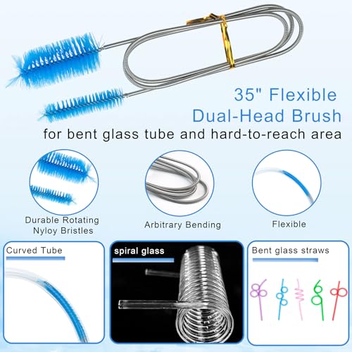 13Pcs Glass Cleaning Kit Tube Pipe Cleaners Straw Cleaner Brush - Reusable Handles Extra Long Bottle Brush & for Glass Water Stan-Ley Mugs (40,30,20 oz), for Sippy Cup, Water Bottle, Tubes Drains