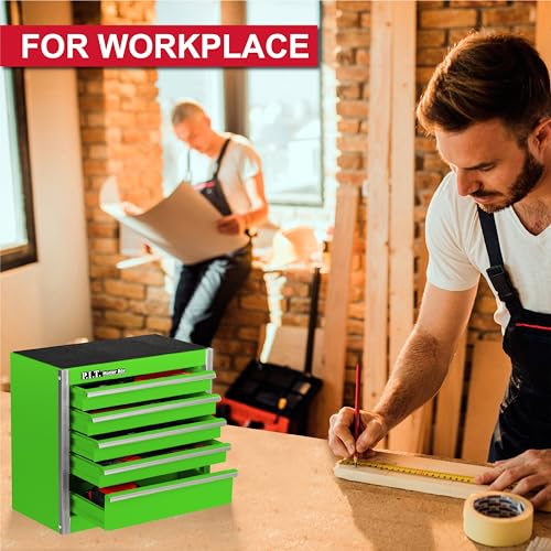 P.I.T. Mini Tool Box,Small Metal Toolbox Organizer with 5 Drawers,Green | 8.6"W X 4.6"D Cute Size,Q235 Steel,Magnetic Locking Mechanism,PVC Drawer Liners - color: Green, size: 5-Drawer
