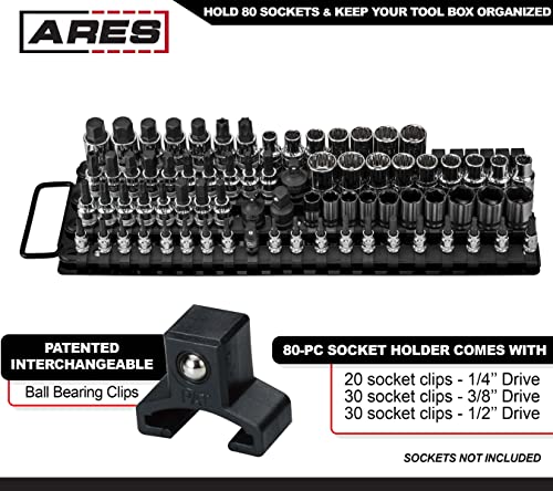 ARES 60038 - Black 80-Piece Socket Organizer - 1/4-Inch, 3/8-Inch, and 1/2-Inch Drive Socket Rails Hold 80 Sockets and Keep Your Tool Box Organized - color: Black, size: 80-Piece Socket Organizer