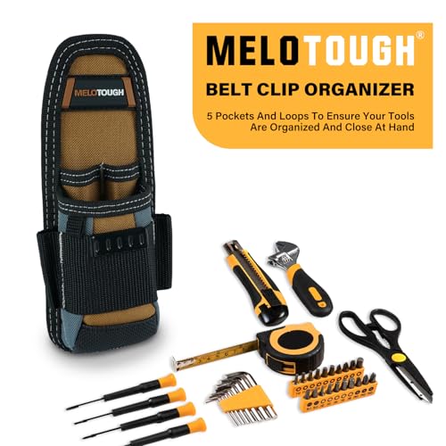 MELOTOUGH Small Tool Pouch with Belt Clip Technician's Clip on Tool Pouch,Pocket Belt Holster Mini Electrican Holder with Sanp Clip (2PACK) - color: Small Tool Pouch with Brown Color