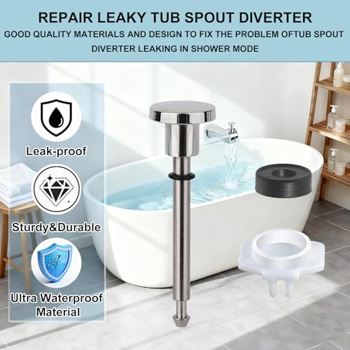 2 Set Universal Tub Spout Diverter Repair Kit Parts, Includes 2 x Diverter Valve Stems, 2 x Cup Seals and 2 x Gates, Bathroom Shower Bathtub Leaky Faucet Repair Replacement Parts (Classic,Chrome)