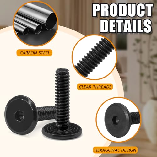 Biaungdo Flat Head Allen Bolts, 1/4-20 x 1 Inch, Black, 30 Pcs | Socket Cap Screws Joint Connecting Bolts Countersunk Screws Bolts for Furniture, Fully Threaded - size: 1/4-20 x 1 Inch