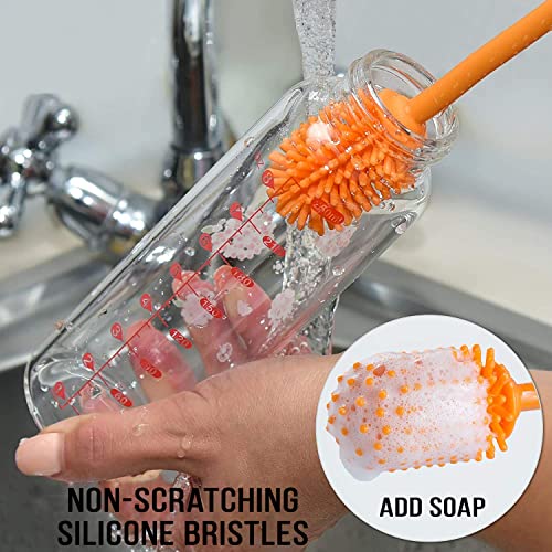 Kitchiny Silicone Bottle Brush 12.5 inch with 2 Straw Cleaners – Orange | Bottle Cleaner Brush for Yeti, Hydro Flask, Owala, Stanley, Baby Bottles, Vases & Narrow Neck Containers - color: Orange