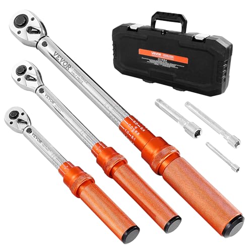VEVOR 1/4 3/8 1/2 Inch Drive Torque Wrench, 3Pcs Click Torque Wrench Set 20-240IN-LB, 5-45FT-LB, 10-170FT-LB, Dual-Direction Adjustable 72 Tooth for Bicycle, Moto and Car Maintenance - size: 1/2" 3/8" 1/4" 6 PCS