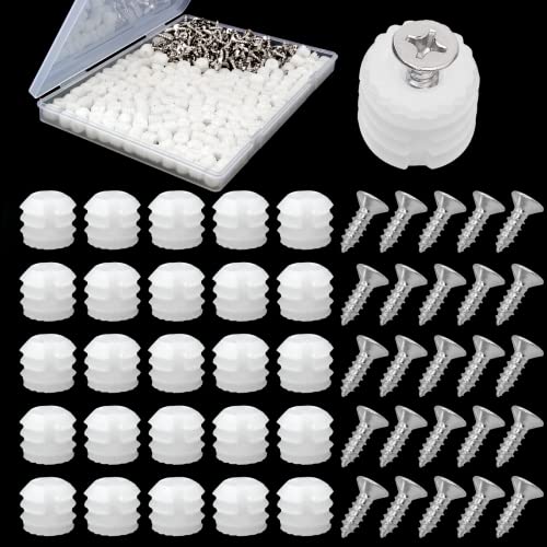 Plastic Hinge Dowel Inserts with Screws, White, MOUNTAINTOP
